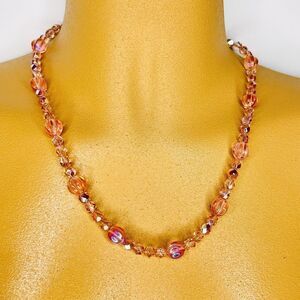 Vintage Art Glass Necklace Crystal Light Pink AB Sterling Silver Collar 4556